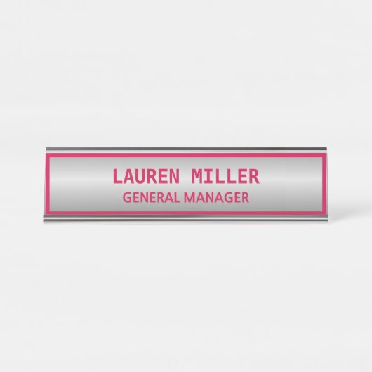 Elegant zilver en Bourgogne Bureau Naambordje (Voorkant)