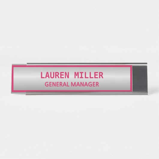 Elegant zilver en Bourgogne Bureau Naambordje (Voorkant)