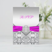 Elegant zilver en Fuchsia RSVP (Staand voorkant)