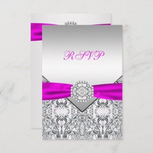 Elegant zilver en Fuchsia RSVP (Voorkant / Achterkant)