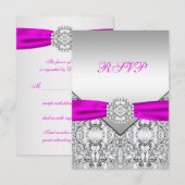 Elegant zilver en Fuchsia RSVP Kaartje (Voorkant / Achterkant)