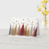 Elegant Zilver en Goud Kerstbos Kaart (Gele Bloem)