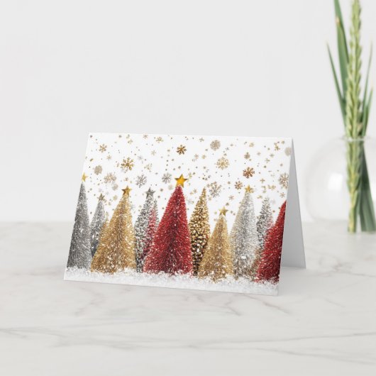 Elegant Zilver en Goud Kerstbos Kaart (Voorkant)