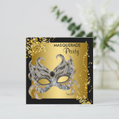 Elegant Zilver en Goud Masquerade Party Kaart (Staand voorkant)