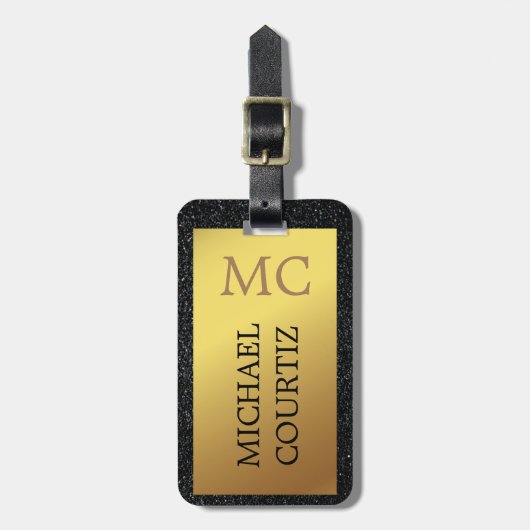 Elegant zilver en goudmonogrammen Bagagelabel (Voorkant verticaal)