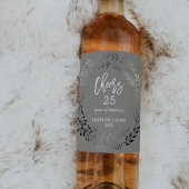 Elegant zilver en grijs "Cheers" Jubileum Wijn Etiket