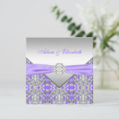 Elegant zilver en lavendel Paarse kanten bruiloft Kaart (Staand voorkant)