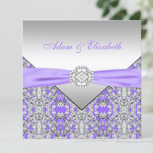 Elegant zilver en lavendel Paarse kanten bruiloft Kaart