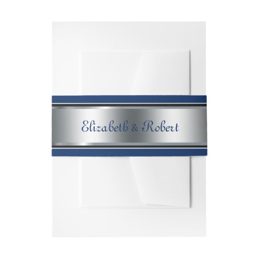 Elegant, Zilver en Marine Blauw, Douane Uitnodigingen Wikkel (Voorkant Voorbeeld)