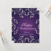  elegant, zilver en Paars, gelukkig Jubileum Kaart (Voorkant / Achterkant in situ)
