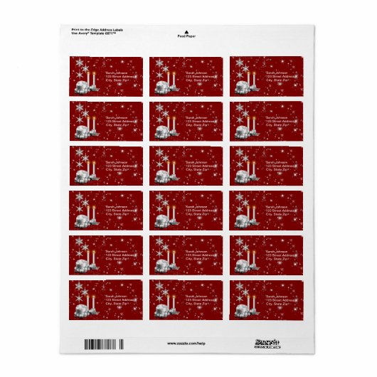 Elegant zilver en rood kerstlabel etiket (Full Sheet)
