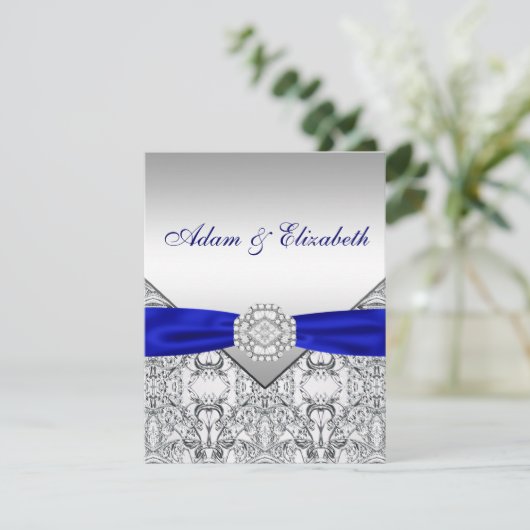 Elegant zilver en Royal Blue Save the Date (Staand voorkant)