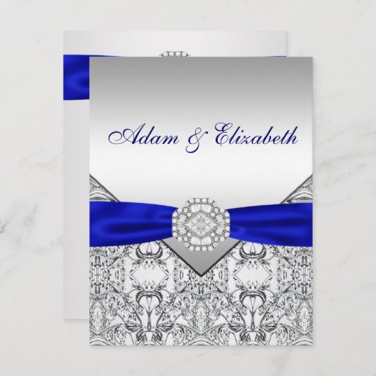Elegant zilver en Royal Blue Save the Date (Voorkant / Achterkant)