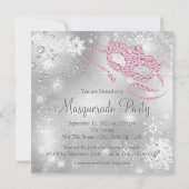 Elegant Zilver en Roze Masquerade Party Kaart (Achterkant)