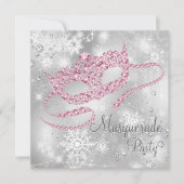 Elegant Zilver en Roze Masquerade Party Kaart (Voorkant)