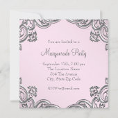Elegant Zilver en Roze Masquerade Party Kaart (Achterkant)
