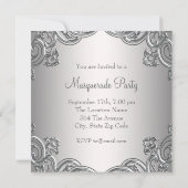 Elegant Zilver en Roze Masquerade Party Kaart (Achterkant)