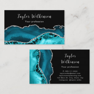 Elegant Zilver en Teal Blauwe Agaat Visitekaartje
