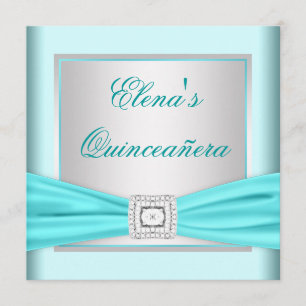Elegant Zilver en Turquoise Quinceanera Kaart