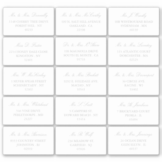 Elegant zilver en wit bruiloft individueel adres sticker (Voorkant)