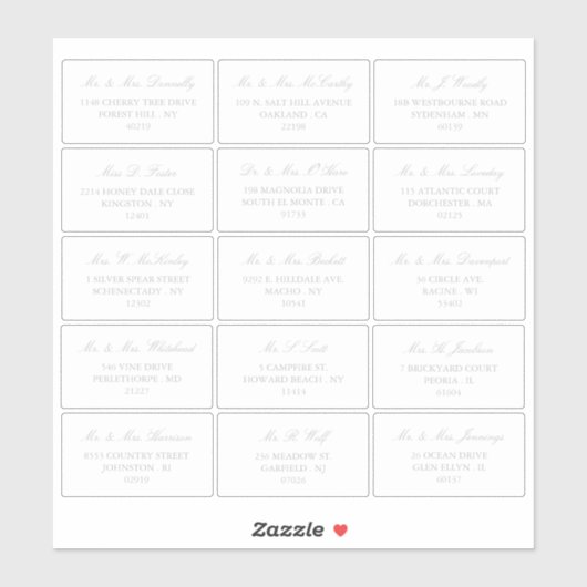 Elegant zilver en wit bruiloft individueel adres sticker (Vel)