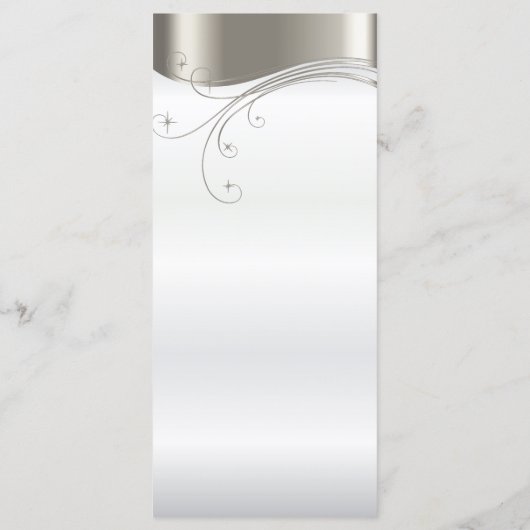 Elegant Zilver en Wit Satijn Wedding Menu (Achterkant)
