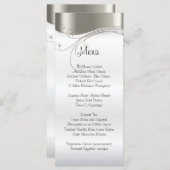 Elegant Zilver en Wit Satijn Wedding Menu (Voorkant / Achterkant)