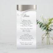 Elegant Zilver en Wit Satijn Wedding Menu (Staand voorkant)