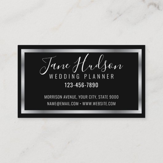 Elegant Zilver en Zwart Eenvoudig Minimalistisch Visitekaartje (Achterkant)