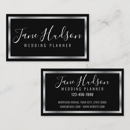 Elegant Zilver en Zwart Eenvoudig Minimalistisch Visitekaartje (Voorkant / Achterkant)