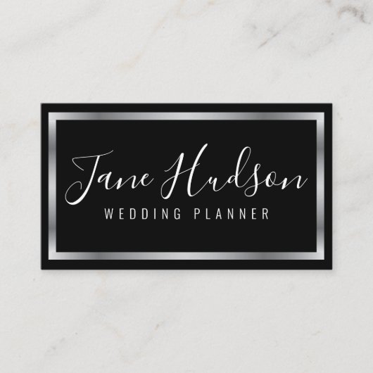 Elegant Zilver en Zwart Eenvoudig Minimalistisch Visitekaartje (Voorkant)