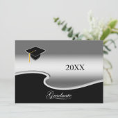 Elegant Zilver en Zwart met Foto Afstuderen Aankondiging (Staand voorkant)