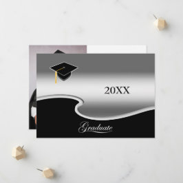 Elegant Zilver en Zwart met Foto Afstuderen Aankondiging
