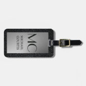 Elegant zilver en zwart Metallic Monogrammed Naam Bagagelabel (Voorkant horizontaal)