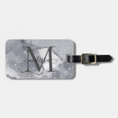 Elegant zilver en zwart monogram bagagelabel (Voorkant horizontaal)