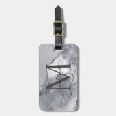 Elegant zilver en zwart monogram bagagelabel (Voorkant verticaal)