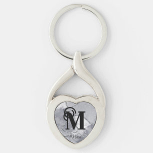 Elegant zilver en zwart monogram sleutelhanger