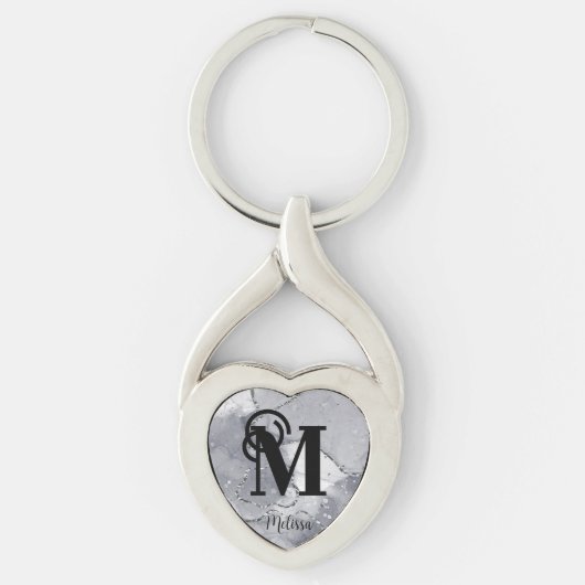 Elegant zilver en zwart monogram sleutelhanger (Voorkant)