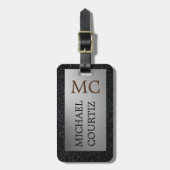 Elegant zilver en zwart monogrammen Bagagelabel (Voorkant verticaal)