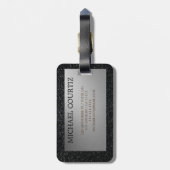 Elegant zilver en zwart monogrammen Bagagelabel (Achterkant verticaal)