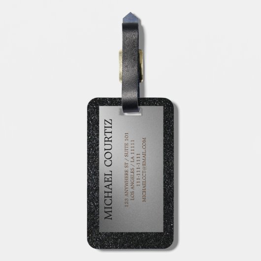 Elegant zilver en zwart monogrammen Bagagelabel (Achterkant verticaal)