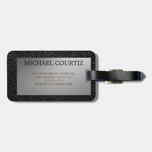 Elegant zilver en zwart monogrammen Bagagelabel (Achterkant horizontaal)