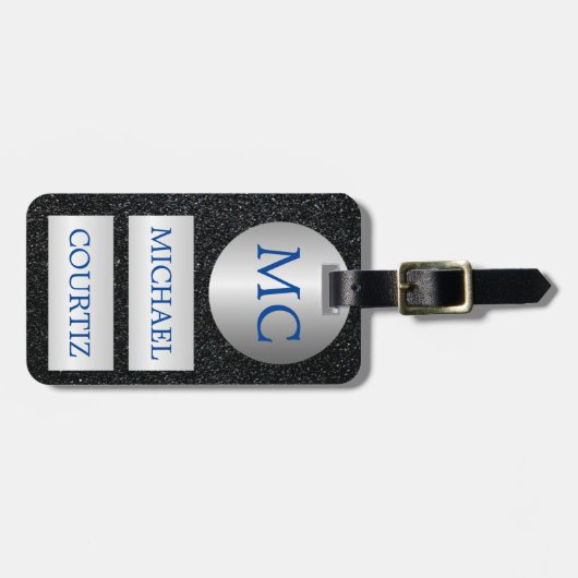 Elegant zilver en zwart monogrammen Bagagelabel (Voorkant horizontaal)