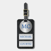Elegant zilver en zwart monogrammen Bagagelabel (Voorkant verticaal)