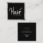 Elegant zilver en zwarte schaar vierkante visitekaartje (Voorkant / Achterkant)