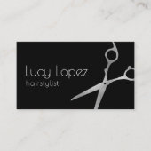 Elegant zilver en zwarte schaar  visitekaartje (Voorkant)