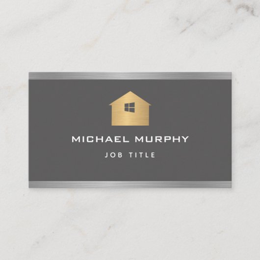Elegant Zilver Geborsteld Metaal Huis Logo Visitekaartje (Voorkant)