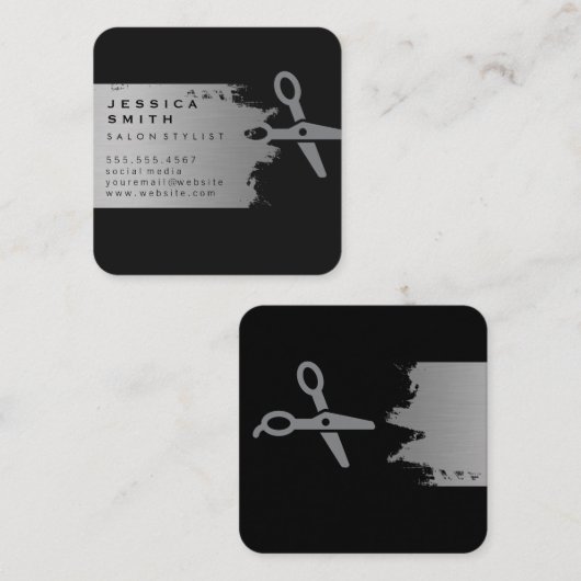 Elegant zilver geborsteld zout vierkante visitekaartje (Voorkant / Achterkant)