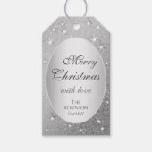 Elegant Zilver Glitter Effect Moderne Kerstmis Cadeaulabel (Voorkant)
