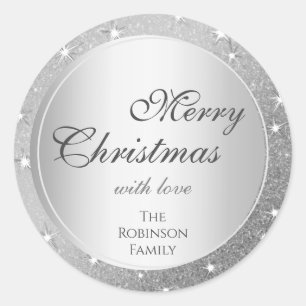 Elegant Zilver Glitter Effect Moderne Kerstmis Ronde Sticker